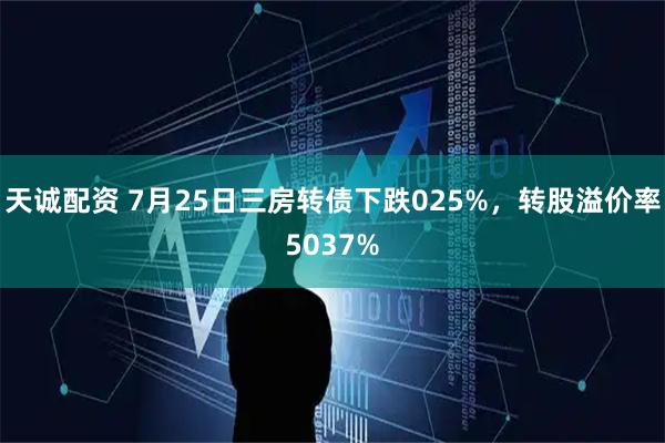 天诚配资 7月25日三房转债下跌025%,转股溢价率5037%